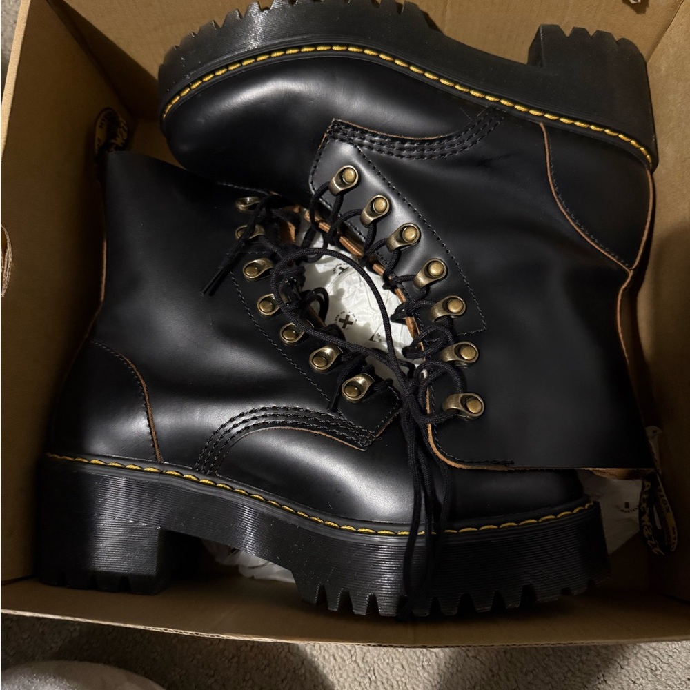 Dr. Martens Black Combat Boots with Yellow Stitching